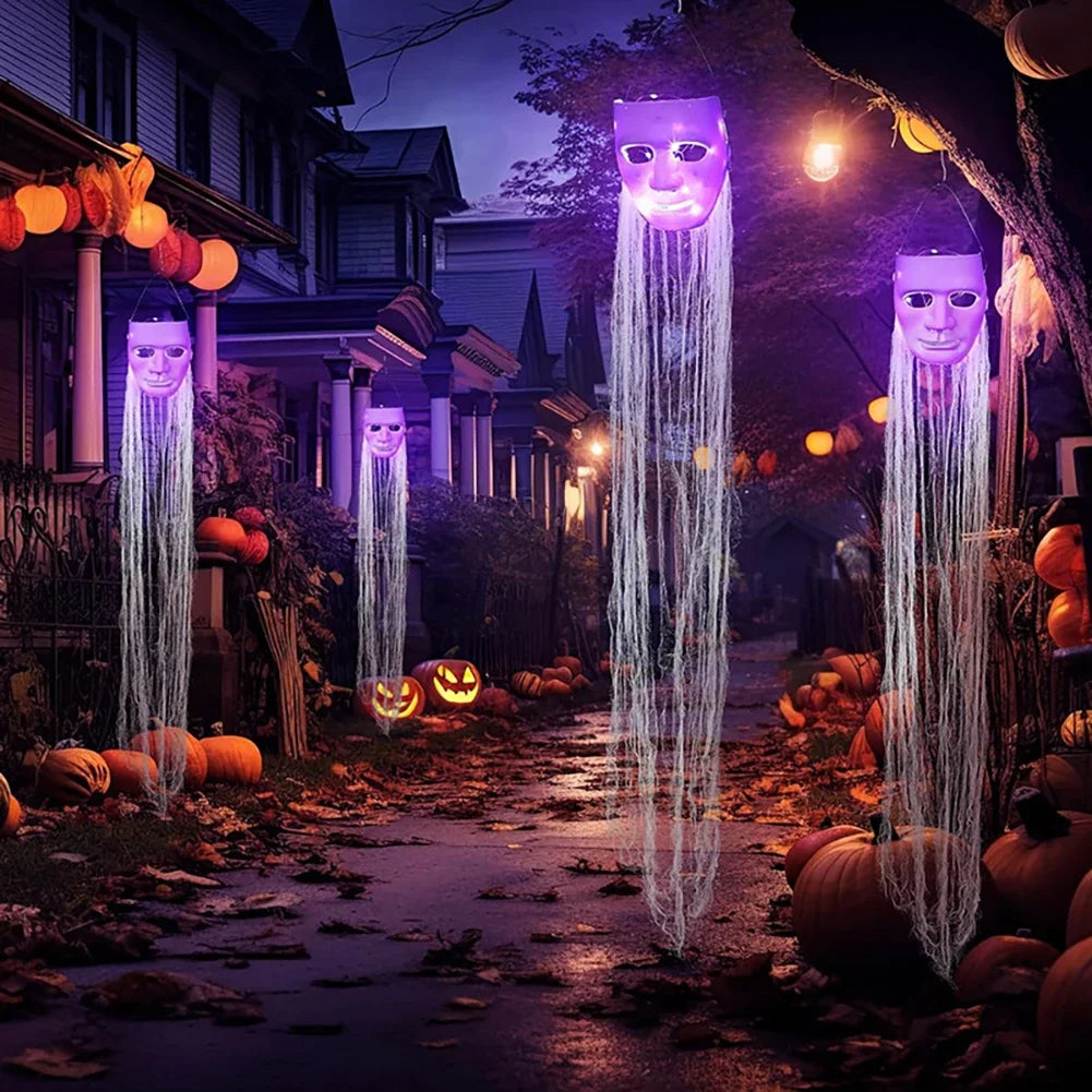 Paintable DIY Face Glowing Ghost Mask 105cm Hanging Long Hair Halloween Prop Yard Indoor Outdoor Haunted House Decor HIP