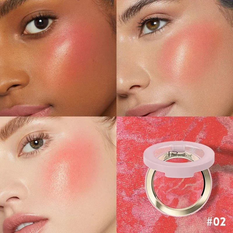 Baked Marble Blusher Long-Wearing Smooth Pressed Powder Blush Highlighter 8Color Lightweight Face Brighten Shimmer Rouge Palette HIP 02