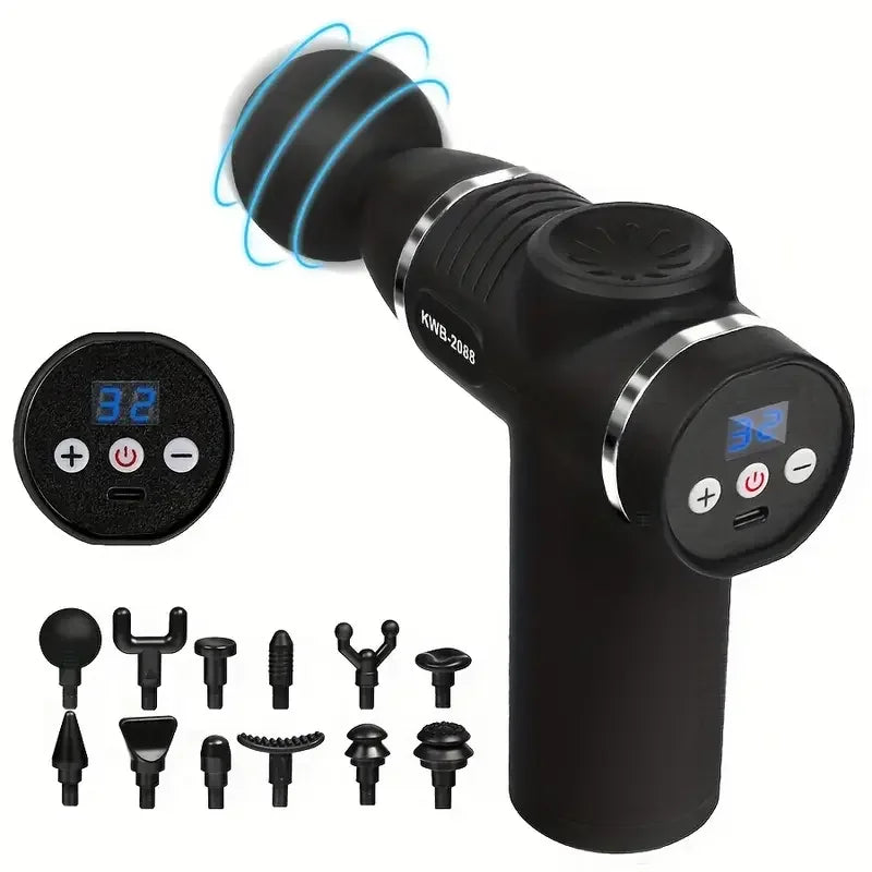 Mini Percussion Massage Gun – 12 Heads & LED Touch Screen Percussion Massage Gun HIP LCD Intelligent Type C Charge China Mainland