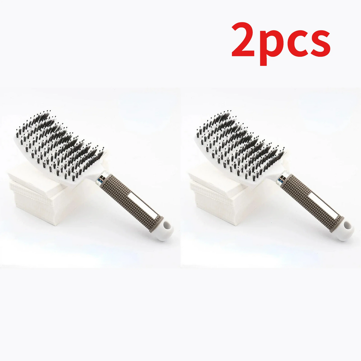 Boar Bristle Hair Brush – Detangle, Scalp Massage & Style Boar Bristle Hair Brush HIP C690-white 2pcs