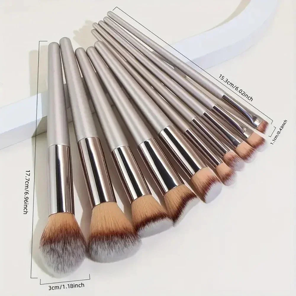 10-Pc Champagne Gold Vegan Makeup Brush Set | Full Face Kit Makeup Brush Set HIP