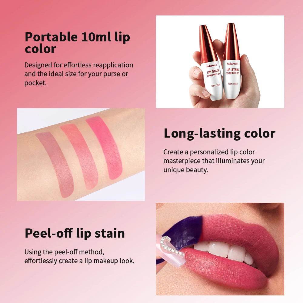 Tattoo Lip Gloss Peel-Off 10g Long-Lasting Moisturizing Liquid Lipstick Waterproof Cup Stain-Free Glossy Finish Nourishing HIP