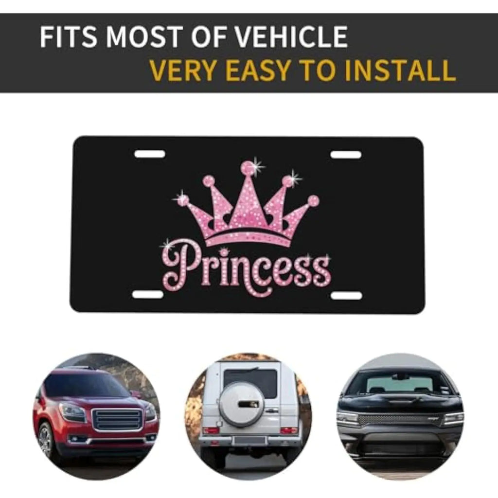 Princess Crown Sparkle Aluminum License Plate – Car Decor Decorative License Plate HIP