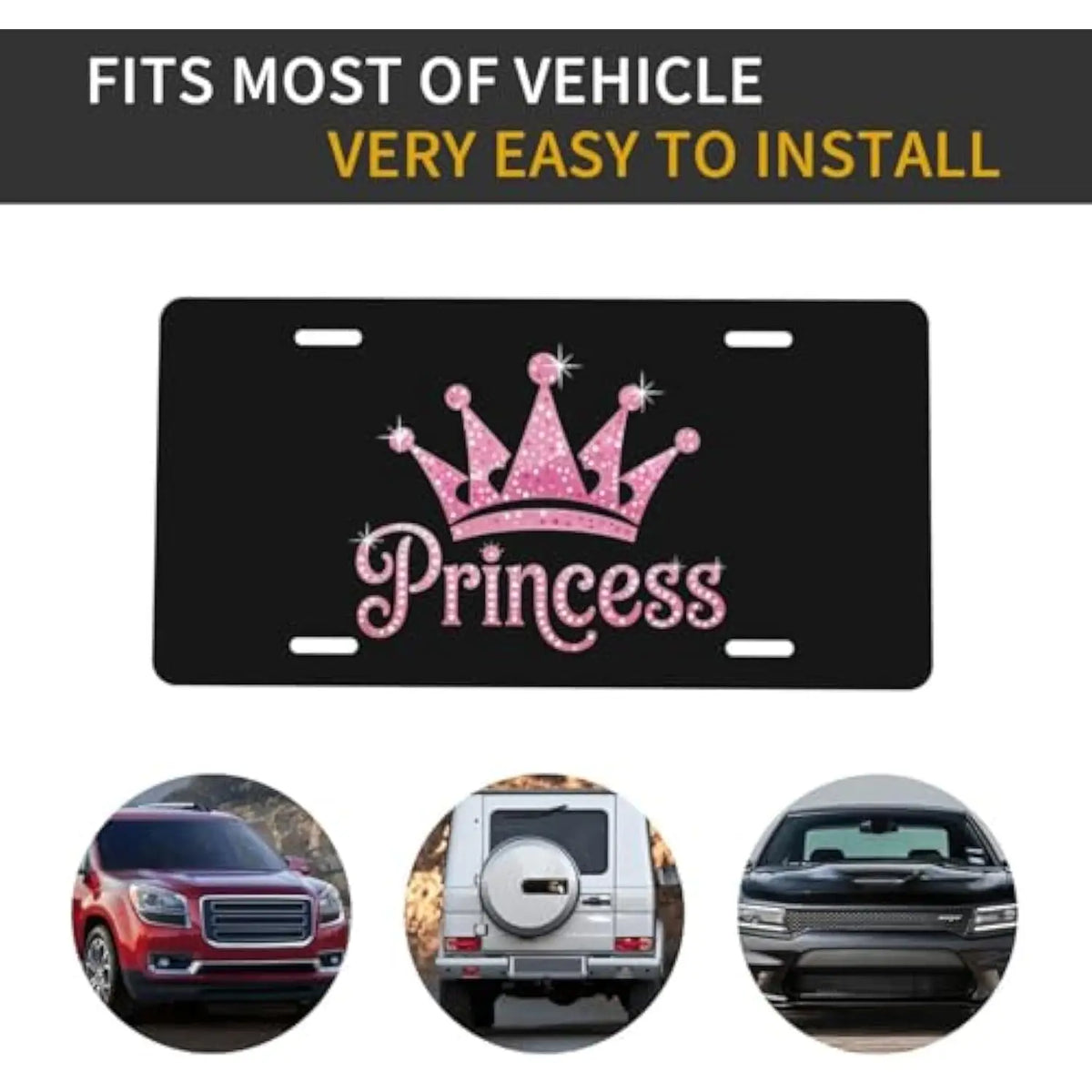 Princess Crown Sparkle Aluminum License Plate – Car Decor Decorative License Plate HIP
