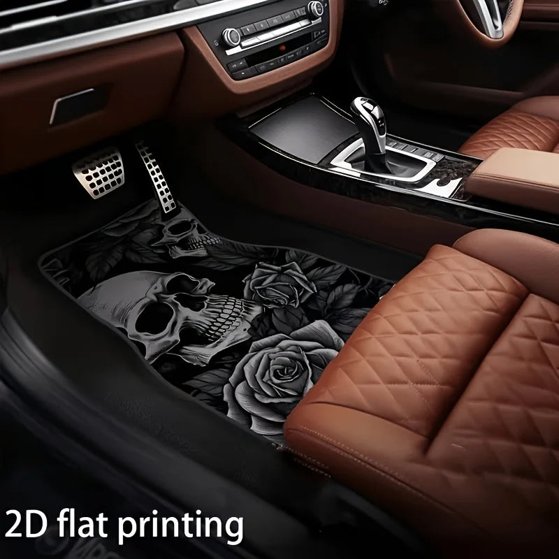4-Piece Skull & Rose Car Floor Mats – Universal Fit Set Car Floor Mats HIP