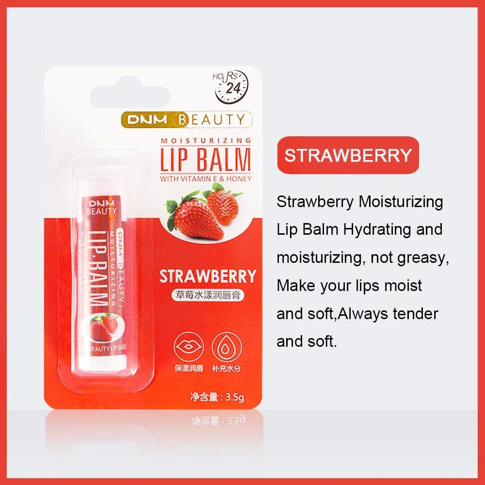Fruit Lip Balm Winter Fashion Moisturizing Lip Oil Long-Lasting Clear Transparent Natural Aloe Lipstick Lip Care Lipstick Makeup HIP Strawberry