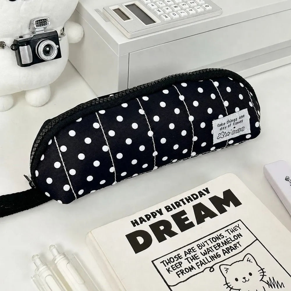Polka Dot Pencil Case – Large Capacity Stationery Organizer Pencil Case HIP Black White