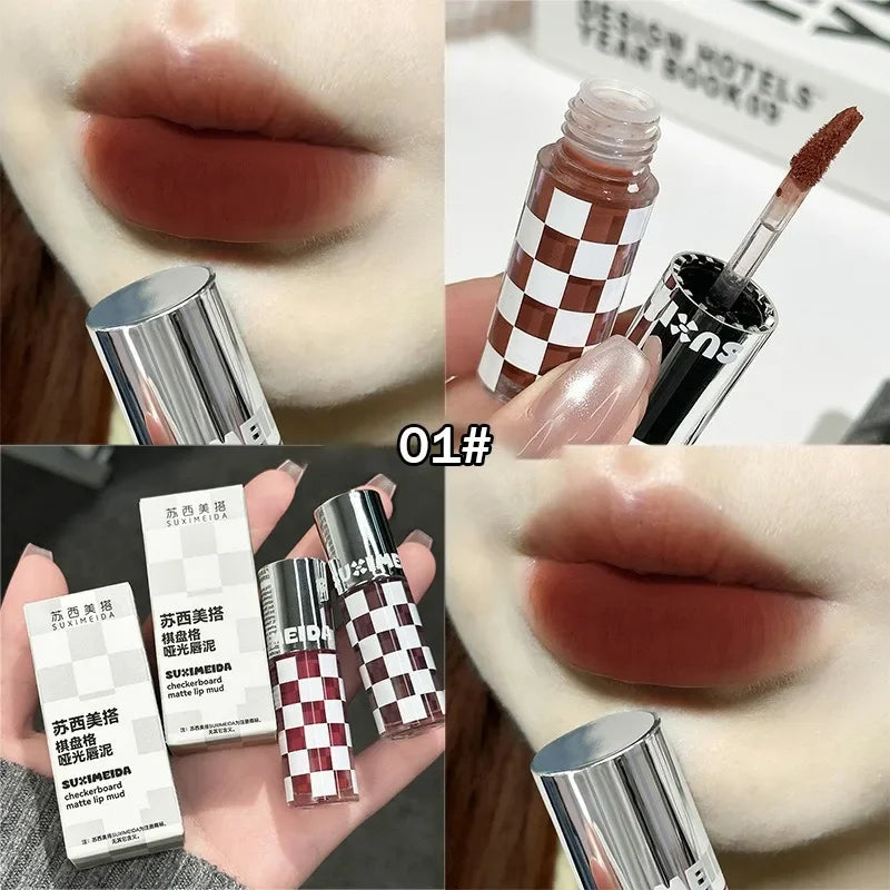 Punk Dark Purple Matte Lip Mud Mousse Lipstick Waterproof Sexy Orange Brown Velvet Lip Gloss Lasting Non-stick Deep Color Makeup HIP 01