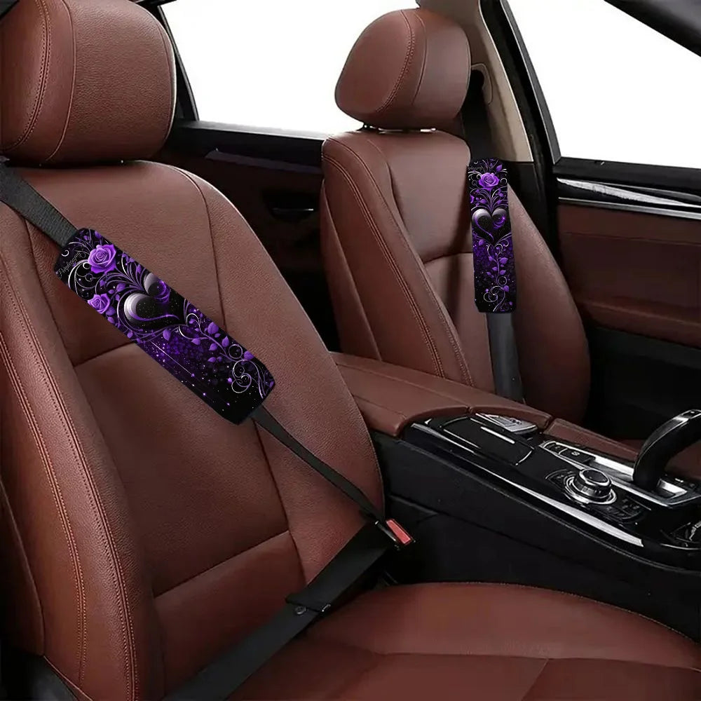 Car Seat Belt Cover – Soft Shoulder Pad, Purple Roses Design Seat Belt Cover HIP