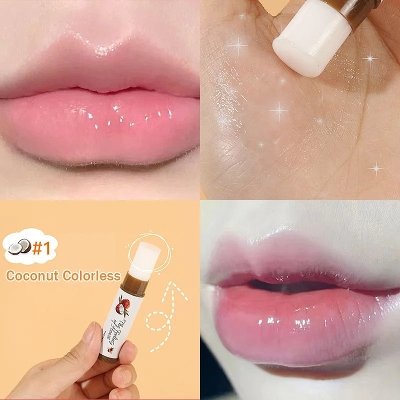 1Pc Fruity Lip Balm Moisturizing Lip Gloss Nature Nourishing Temperature Change Colors Lipstick Cute Jelly Tinted Lip Care Gifts HIP 01 Coconut Colorless