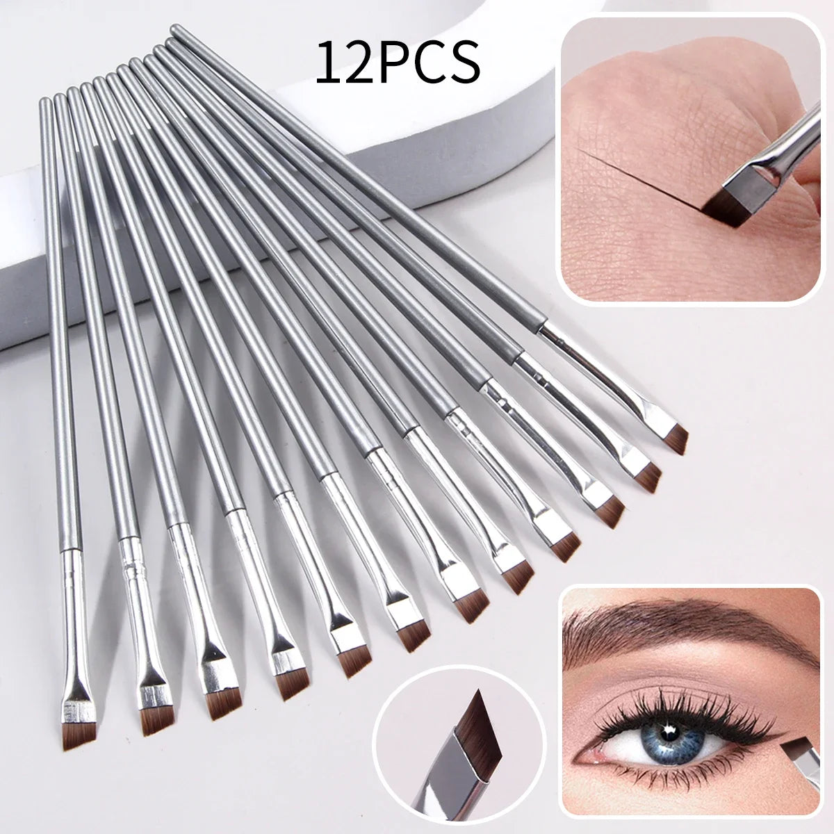 RUZOFO 12-Pc Ultra-Fine Eyeliner & Eyebrow Brush Set Eye Makeup Brush Set HIP C705-Silver 12pcs