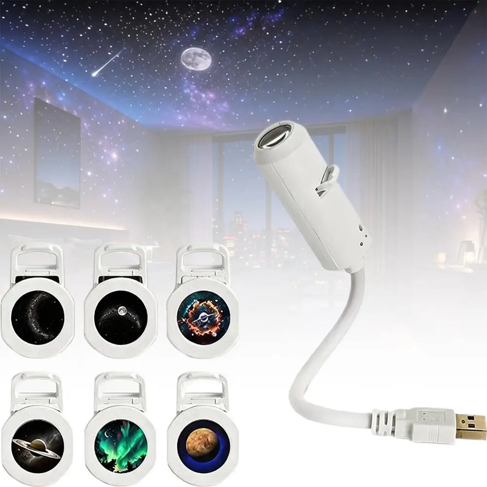 USB Star Galaxy Projector Night Light Car Ambient Light Romantic Atmosphere Starry Sky Projection Lamp For Car Home Decor Light HIP 6 Film