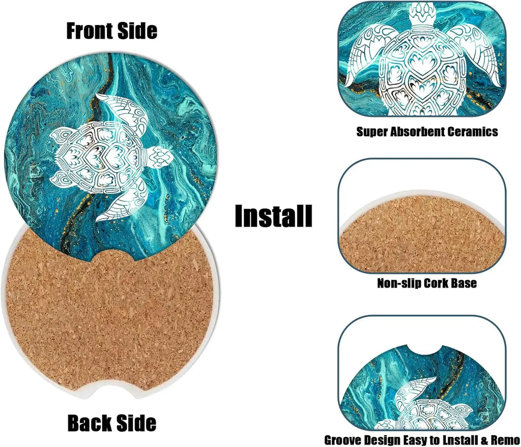 Sea Turtle Marble Absorbent Ceramic Car Cup Holder Coasters Car Cup Coaster HIP