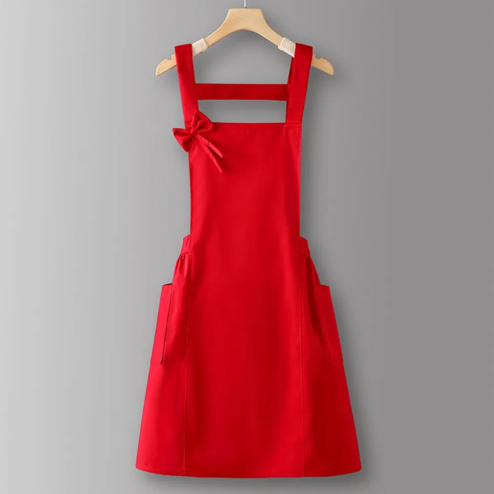 Waterproof Apron with Bow Tie & Pockets | Salon & Kitchen Waterproof Work Apron HIP Red