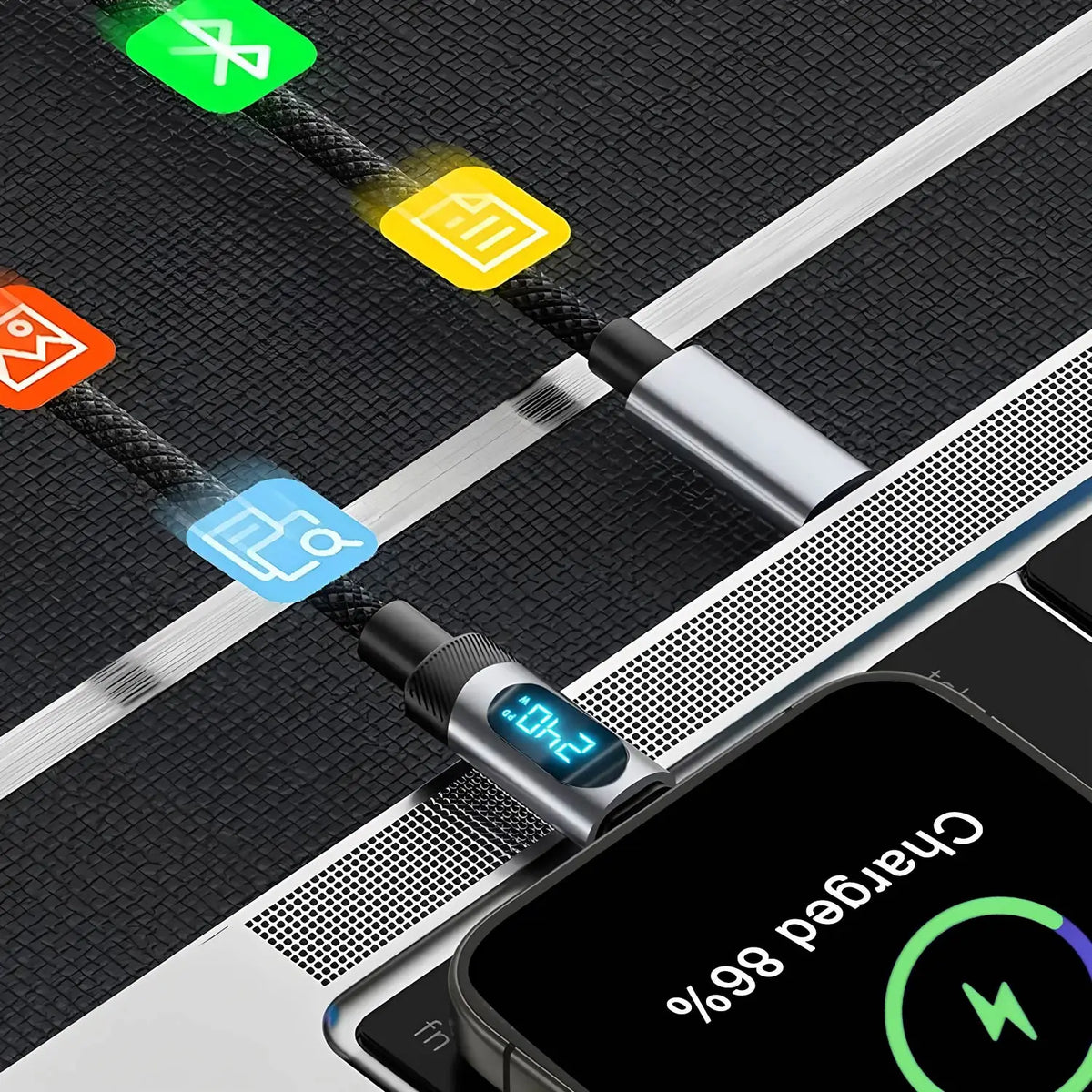 BESY 240W USB-C Fast Charging Cable with LED Display & OTG USB-C Charging Cable HIP