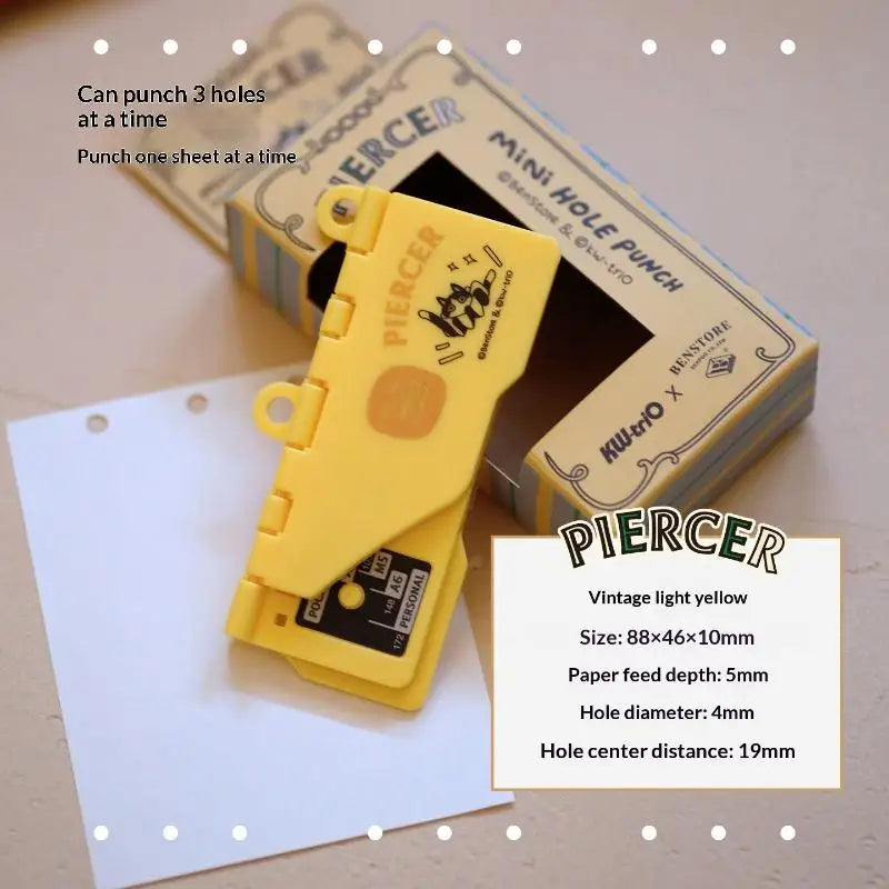 Portable 3-Hole 4mm Punch for M5/A7 Loose Leaf Notebooks Mini Hole Punch HIP Yellow
