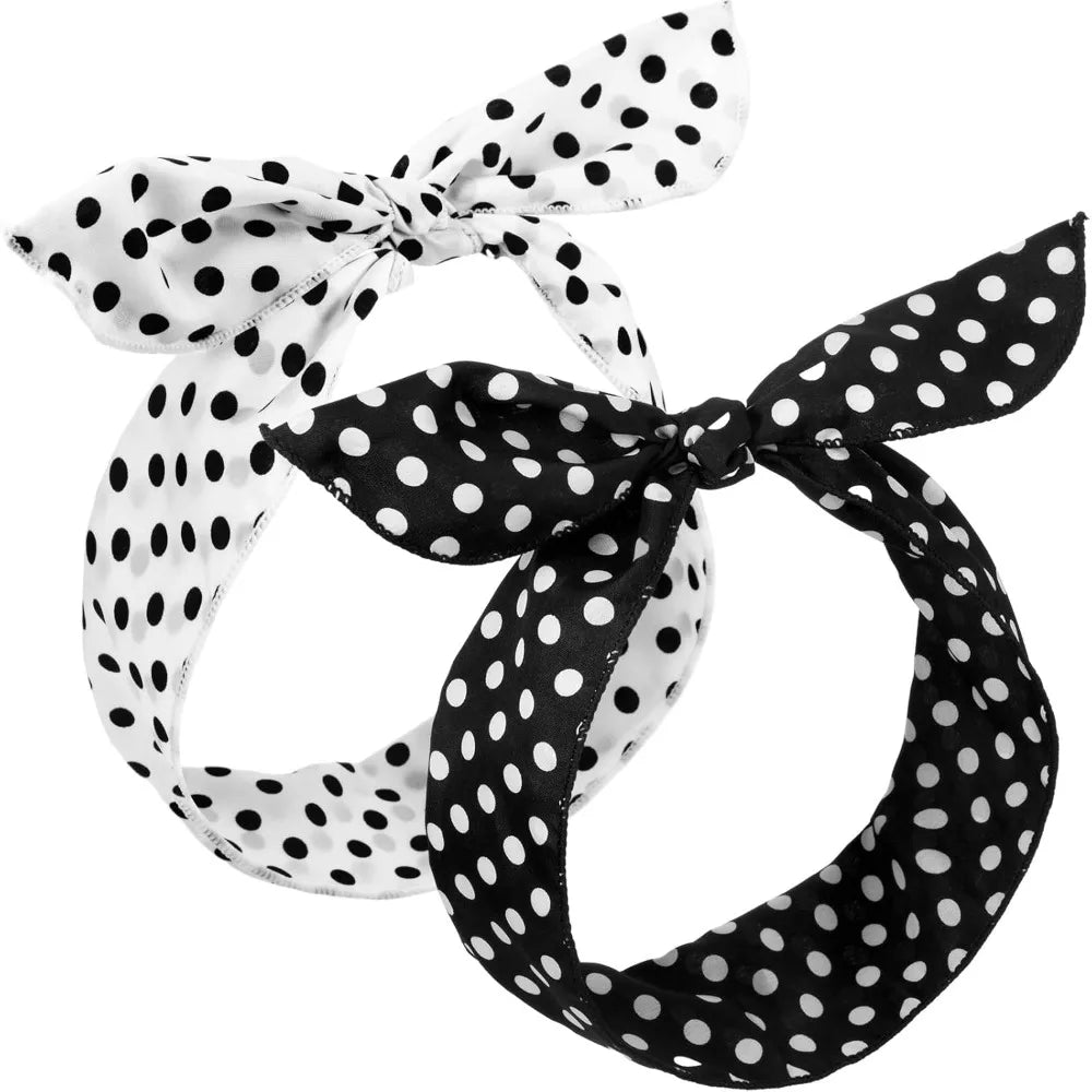 2-Pack Polka Dot Bow Bandana Headbands – Wide Hair Band Bow Headband Set HIP 04