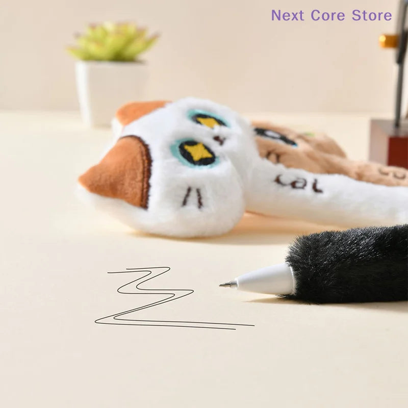 Cute Cat Plush Gel Pen – 0.5mm Quick-Dry Click Pen Novelty Gel Pen HIP