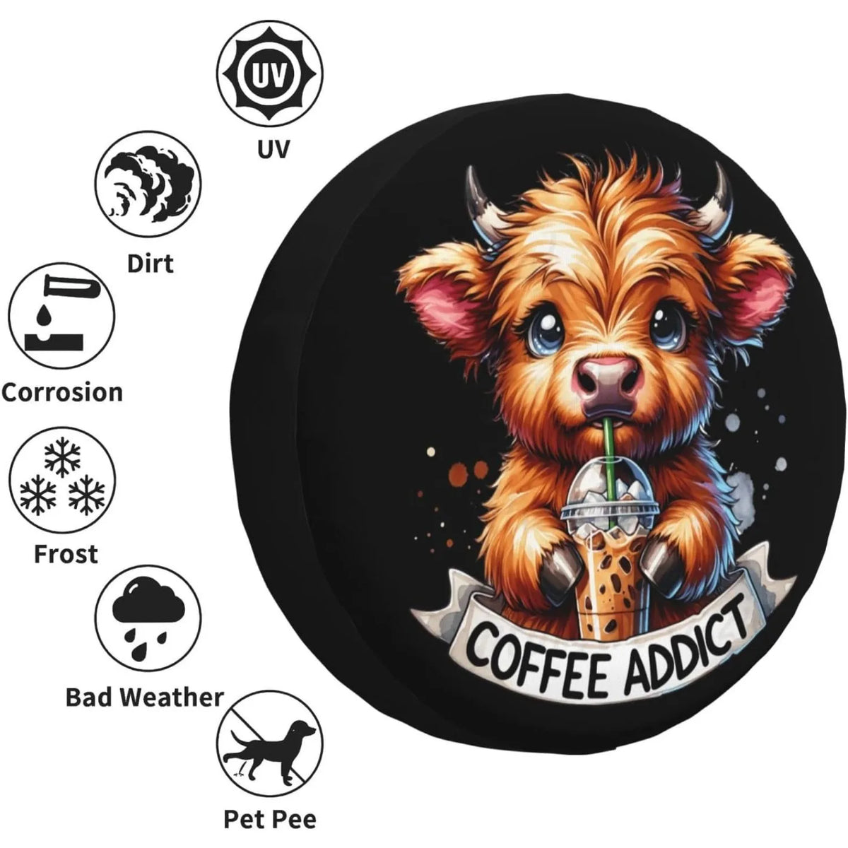 Highland Cow Coffee Spare Tire Cover | SUV Truck RV Spare Tire Cover HIP