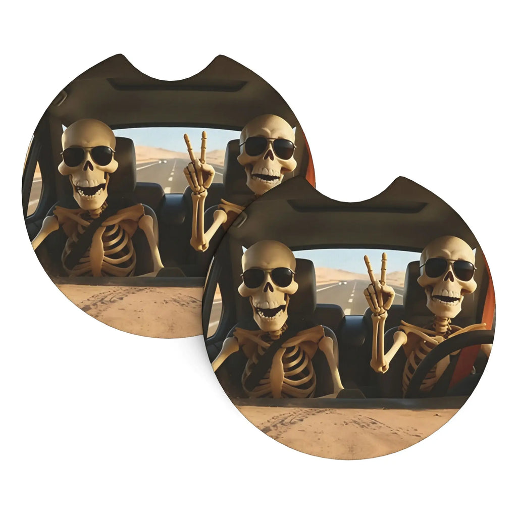 2-Pack Skeleton Road Trip Car Cup Holder Coasters Car Cup Holder Coasters HIP 1 Cork ceramics