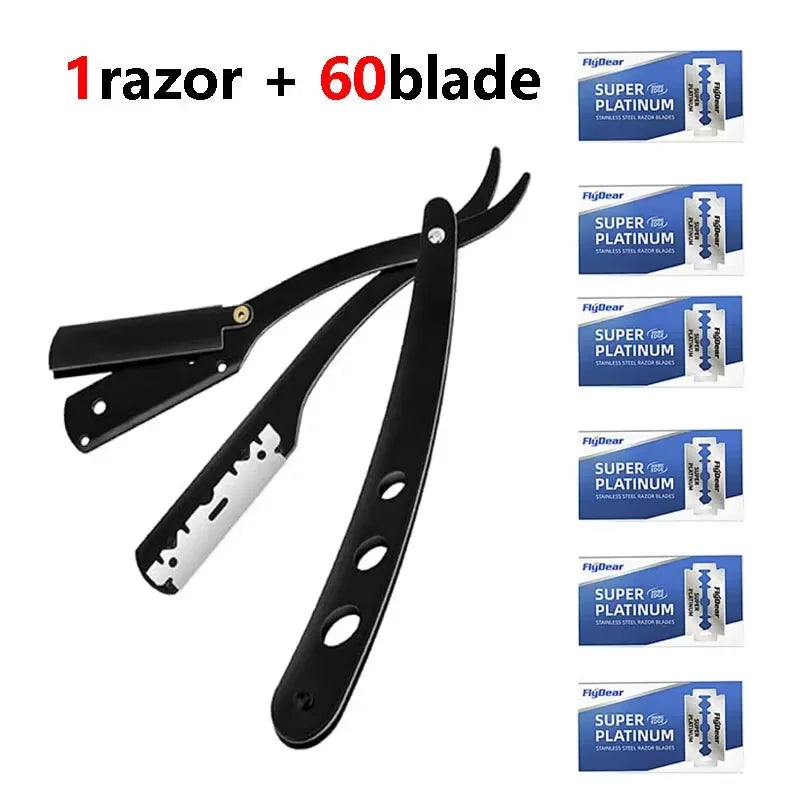 Men's Straight Edge Folding Razor – Stainless Steel + Blades Straight Edge Razor HIP
