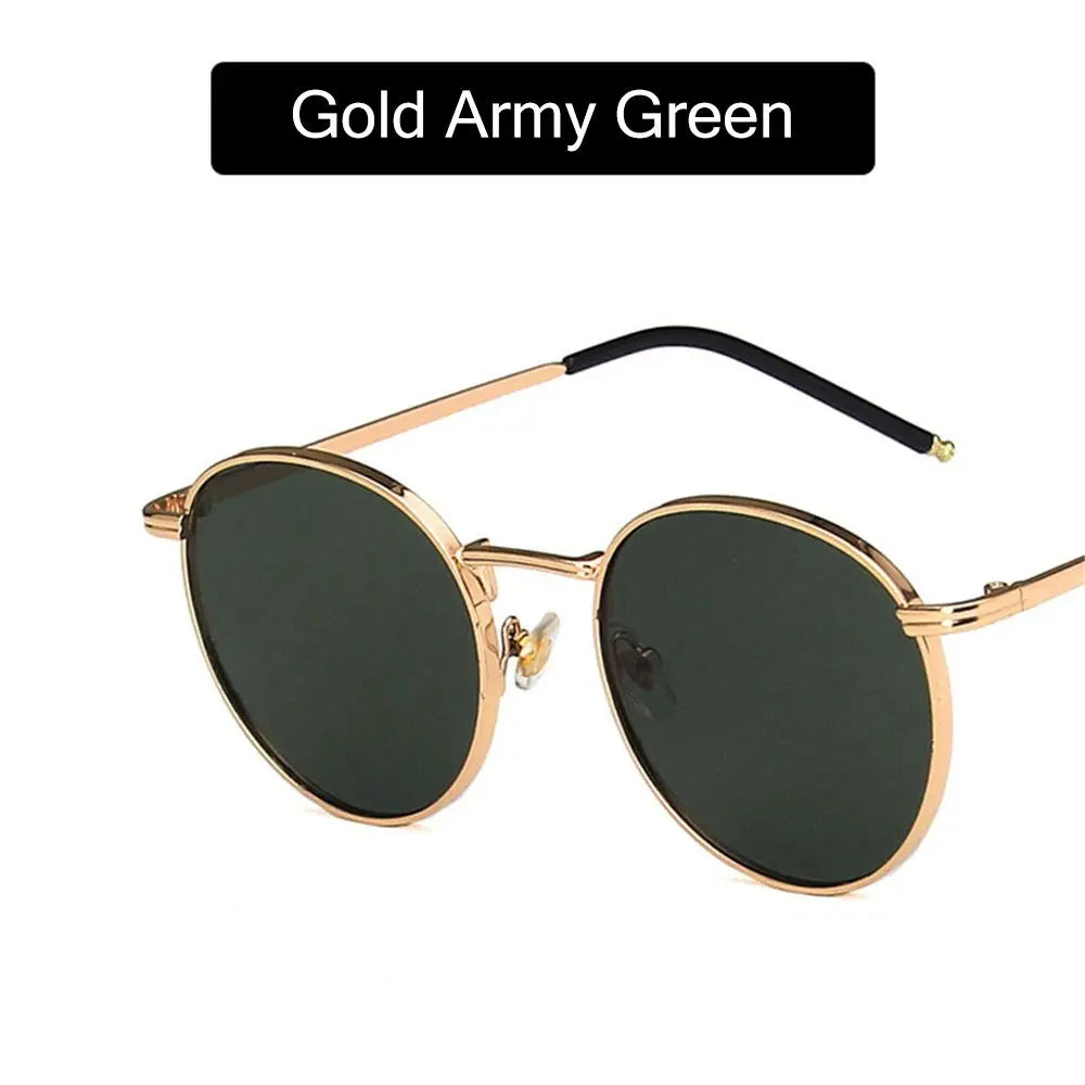 Unisex Round Sunglasses Metal Frame UV400 Protection Round Sunglasses HIP Gold Army Green