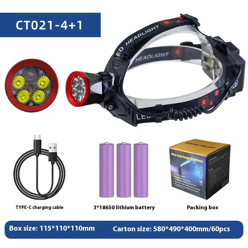 ESMARTER 4+1 LED Rechargeable Headlamp – Waterproof 18650 LED Headlamp HIP CT021-4 1 18650x3