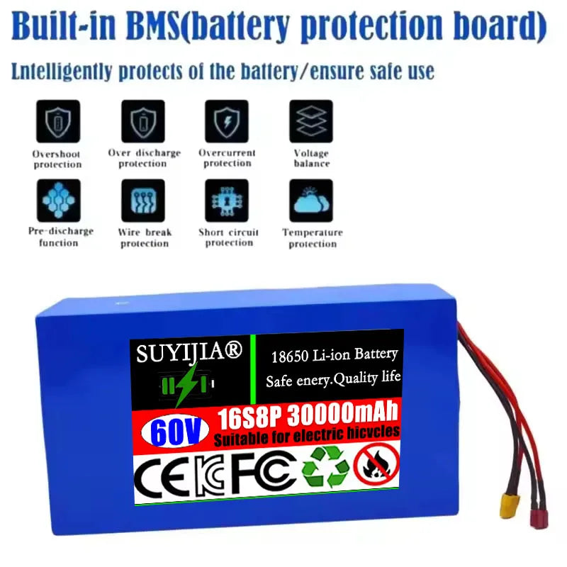 60V 30Ah Lithium-Ion Battery Pack 16S8P Built-In BMS | SUYIJIA Lithium Battery Pack HIP