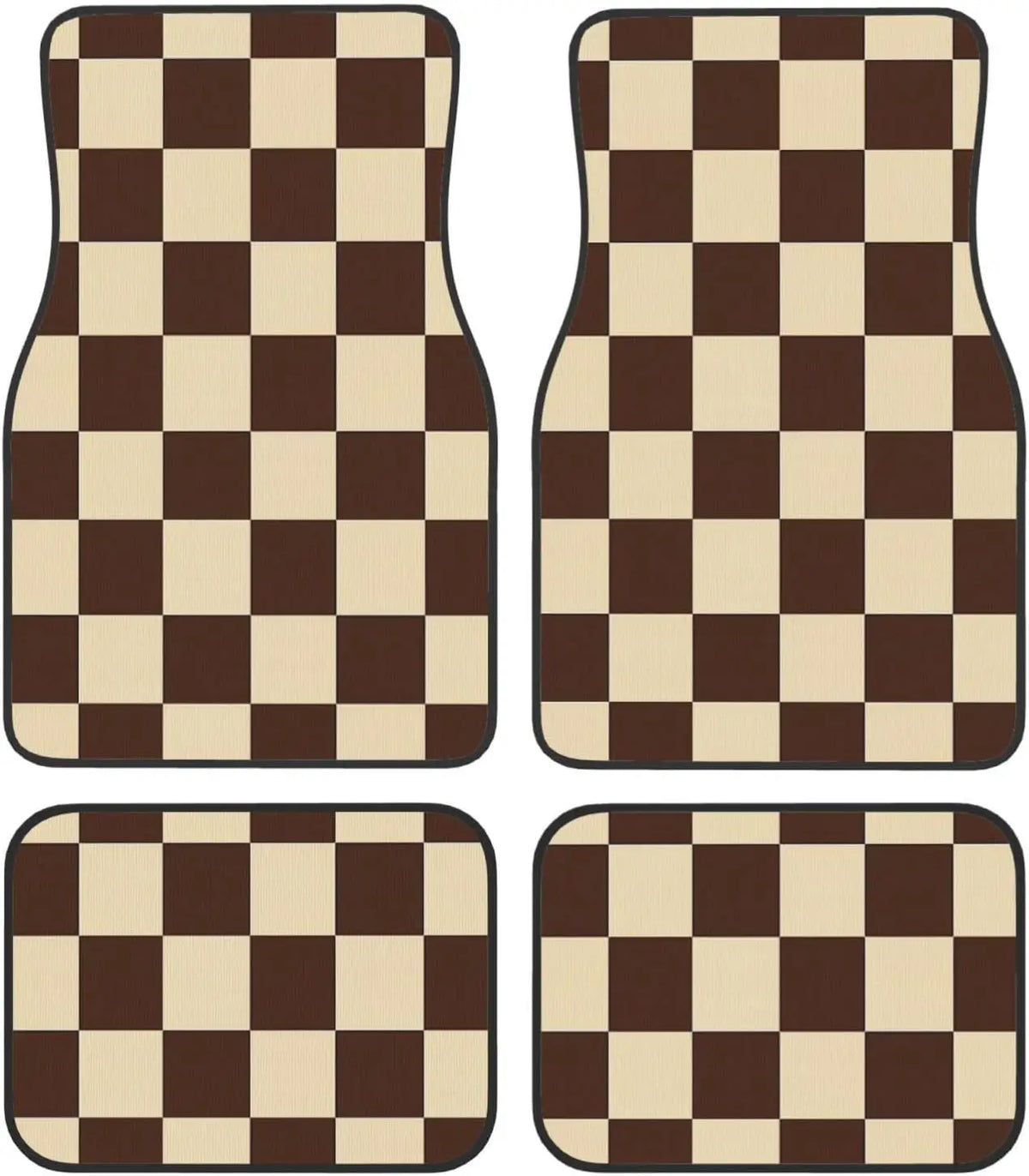 Brown Checkered Car Floor Mats Set of 4 – All Weather Anti-Slip Car Floor Mats HIP black