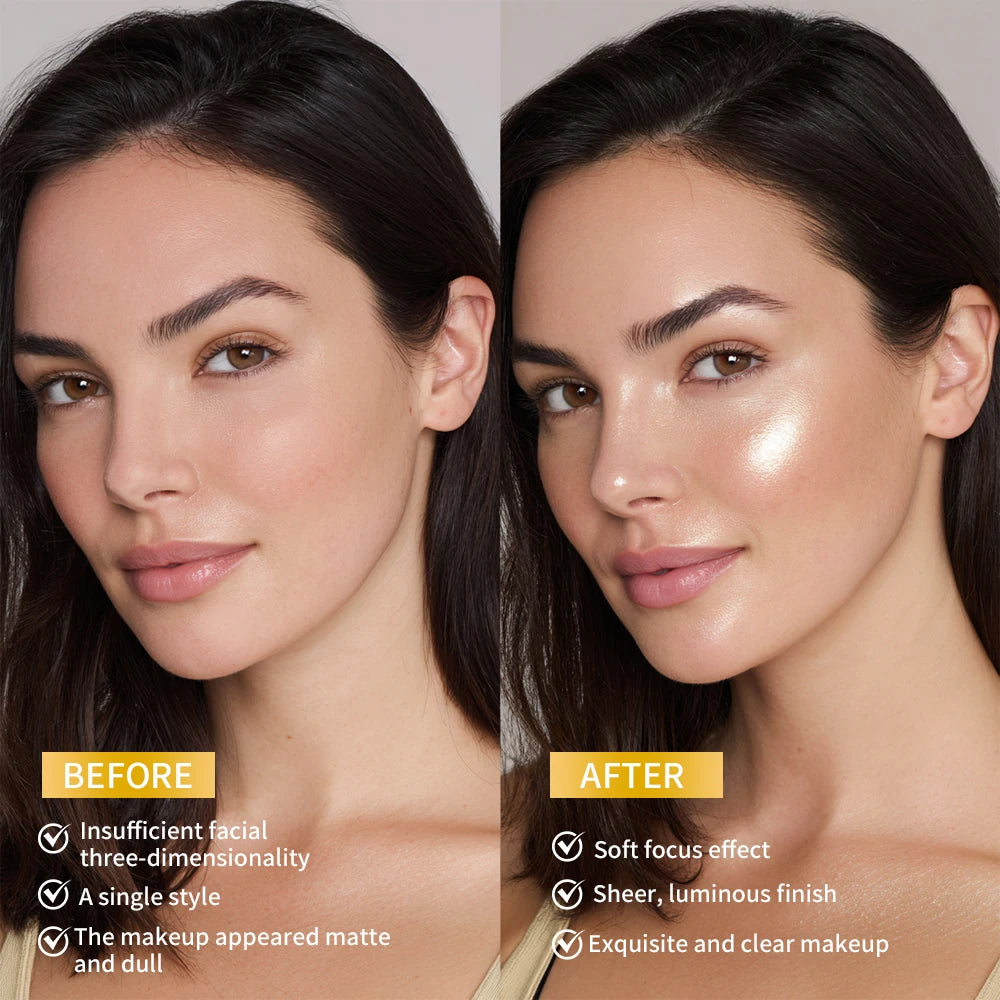 LongLasting Waterproof Face Highlighter Powder Instant Silky Skin Glow Baked Shimmer Illuminator Makeup Contouring Glitter HIP