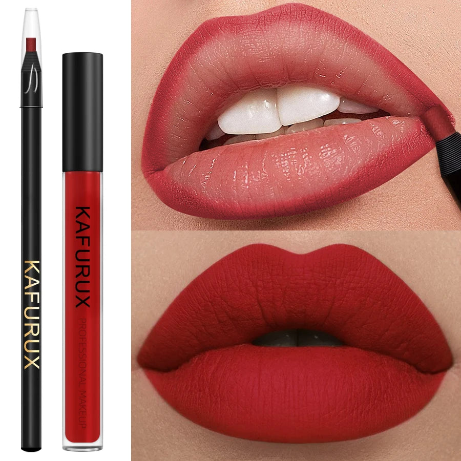 KAFURUX Red Lip Liner & Matte Lip Glaze Set | 2PCS Lip Liner & Glaze Set HIP 7010 7103