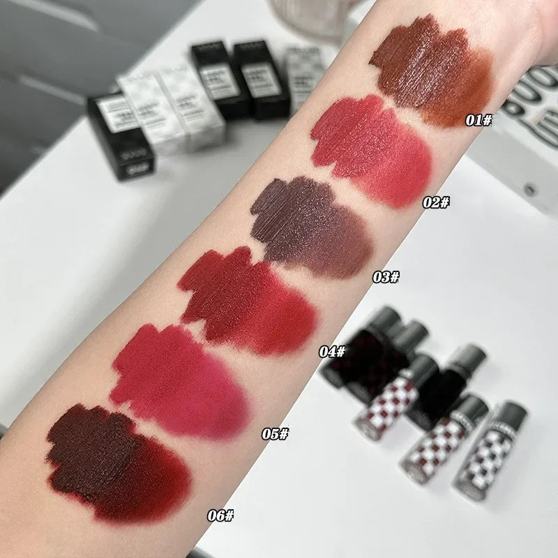 Punk Dark Purple Matte Lip Mud Mousse Lipstick Waterproof Sexy Orange Brown Velvet Lip Gloss Lasting Non-stick Deep Color Makeup HIP