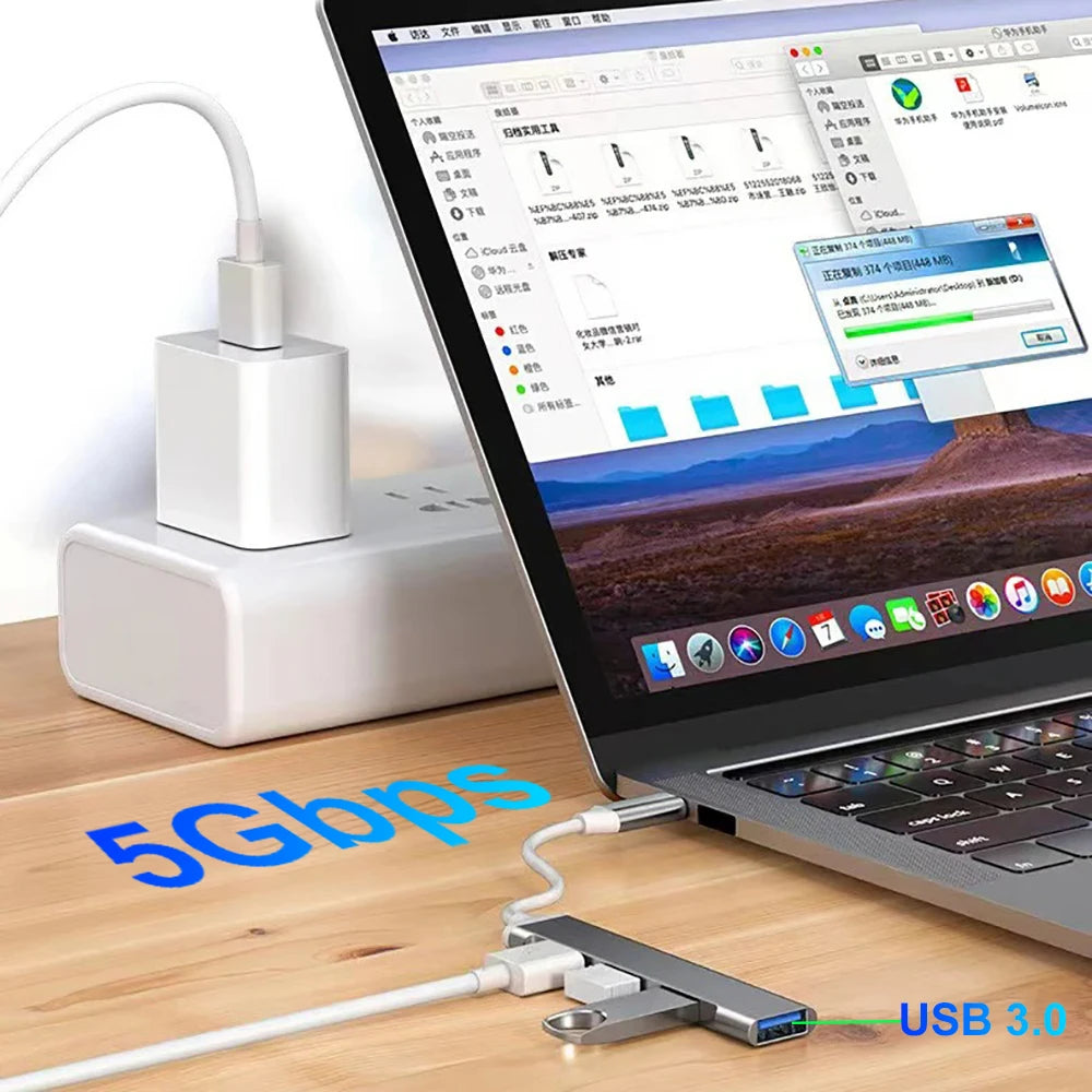 5-in-1 USB-C Hub PD 65W | USB 3.0 Splitter Adapter USB-C Hub Adapter HIP