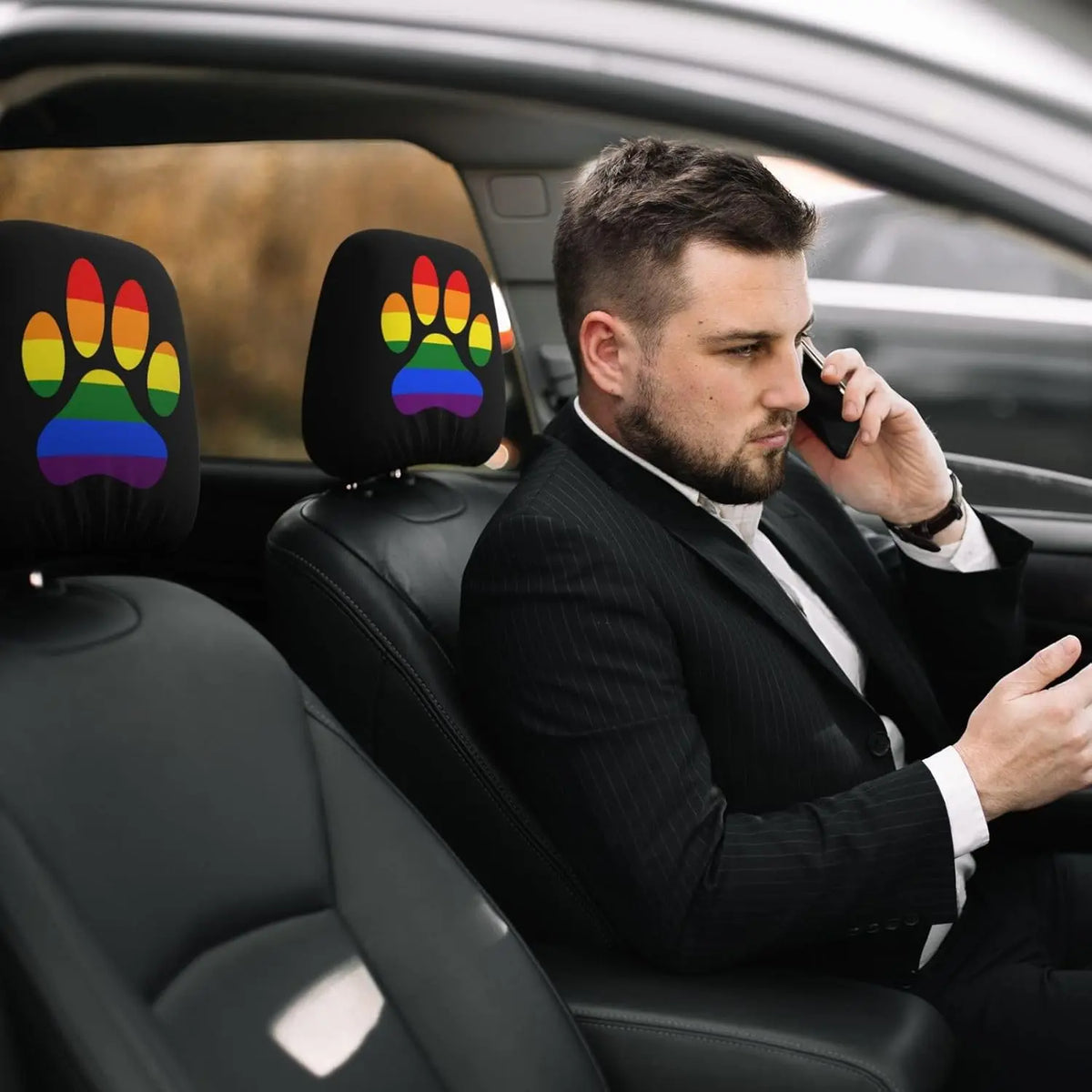 Pride Rainbow Dog Pawprint Car Headrest Covers – 2 Pcs Car Headrest Cover HIP