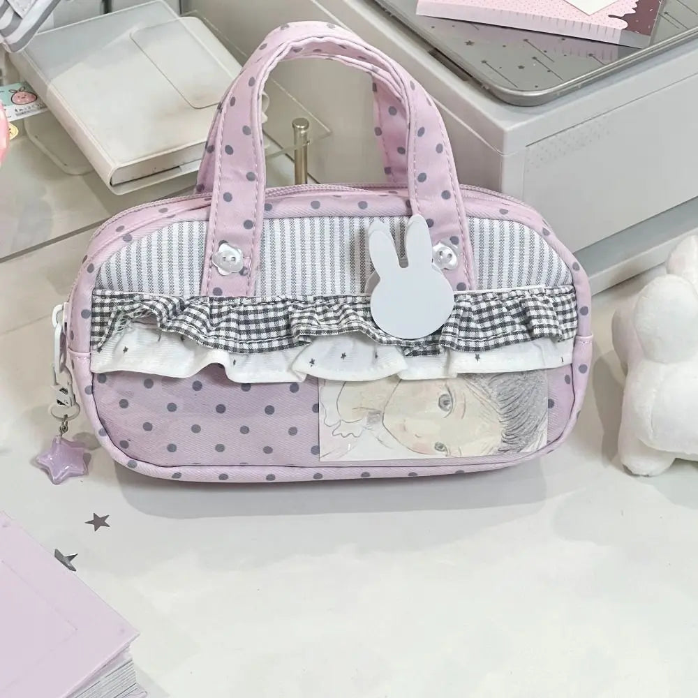 Pink Polka Dot Plaid Pencil Case – Itabag Multi-Compartment Pencil Case HIP