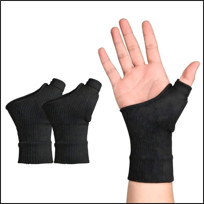 Breathable Compression Wrist Gloves with Gel Thumb Pads Wrist Compression Glove HIP C726-Black-1pair L