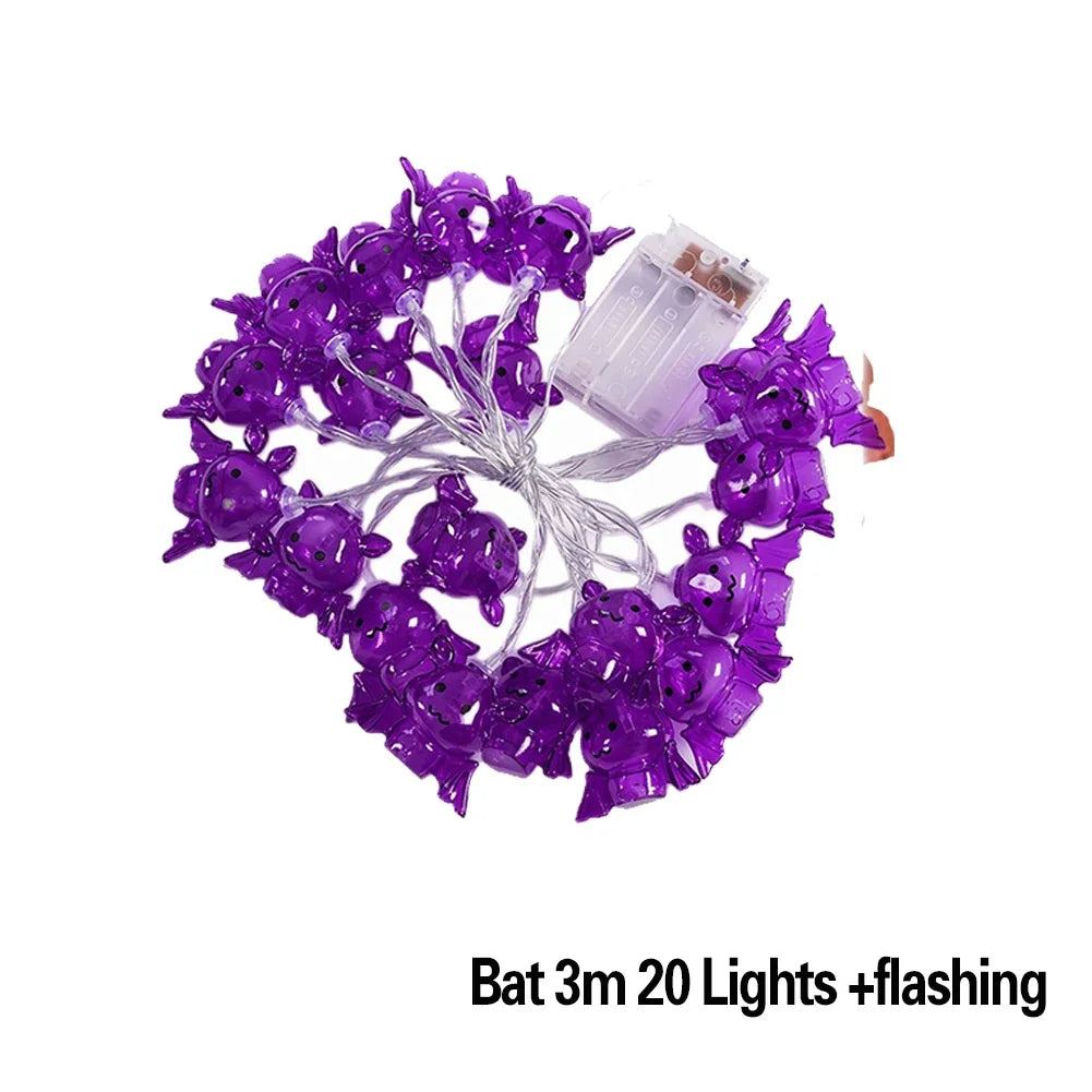 Waterproof Battery Powered Lamp With Timer 10/20 LEDS Purple Spider Halloween String Lights For Indoor Outdoor Party Decorations HIP Bat 3m 20 Light