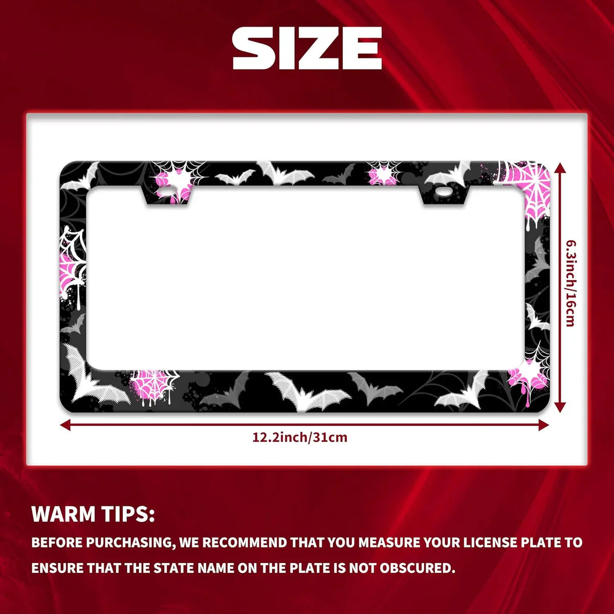 Gothic Bat Spider Web License Plate Frame – Stainless Steel License Plate Frame HIP