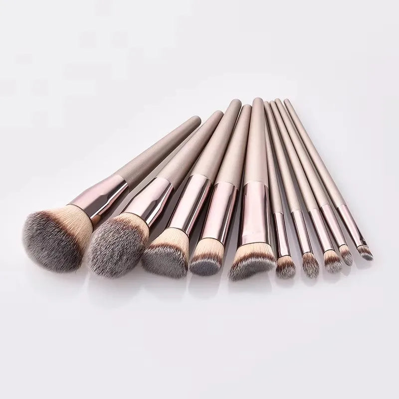 10-Pc Champagne Gold Vegan Makeup Brush Set | Full Face Kit Makeup Brush Set HIP