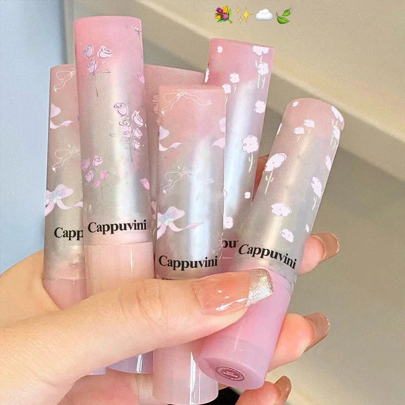 Floral Mirror Glass Solid Lip Gloss Water Light Round Tube Lipstick Clear Oil Jelly Lip Glaze Natural Nude Moisturizing Lip Tint HIP