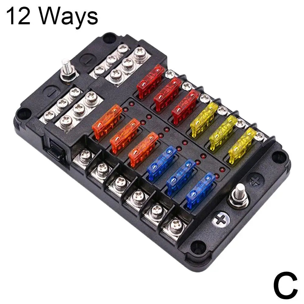 Car Boat Fuse Box Holder With 6 Ways 12 Ways Blade Fuse Holder Block & Warning Indicator 12V 36V Power Distribution Panel Board HIP C