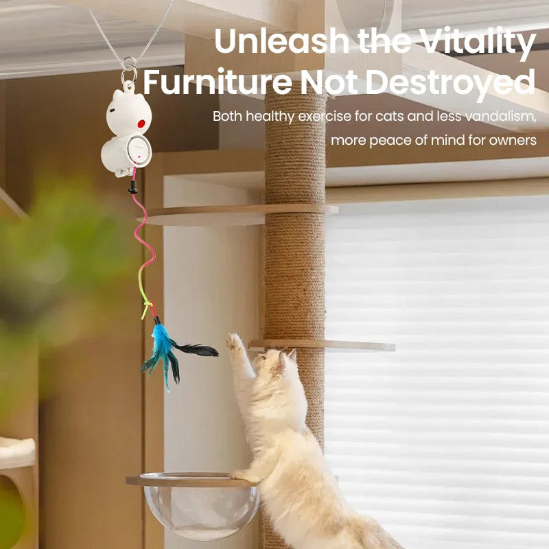 ROJECO Automatic Cat Toys 2 in 1 Cats Laser Toy Retractable Hanging Feather Cat Stick Pet Kitten Self-hey Interactive Fun Toy Ac HIP