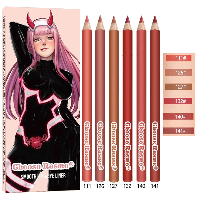 6pcs Lip Liner Pen 6 Colors Waterproof And Sweat-proof Not Easy To Fade Non-stick Cup Nude Lipstick Pencil Set Lasting Makeup HIP D