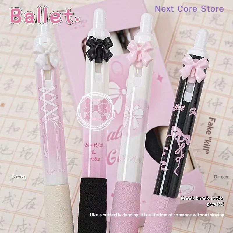 4-Pack Bow Press Gel Pens – 0.5mm Cartoon Quick-Dry Ink Cartoon Gel Pen Set HIP