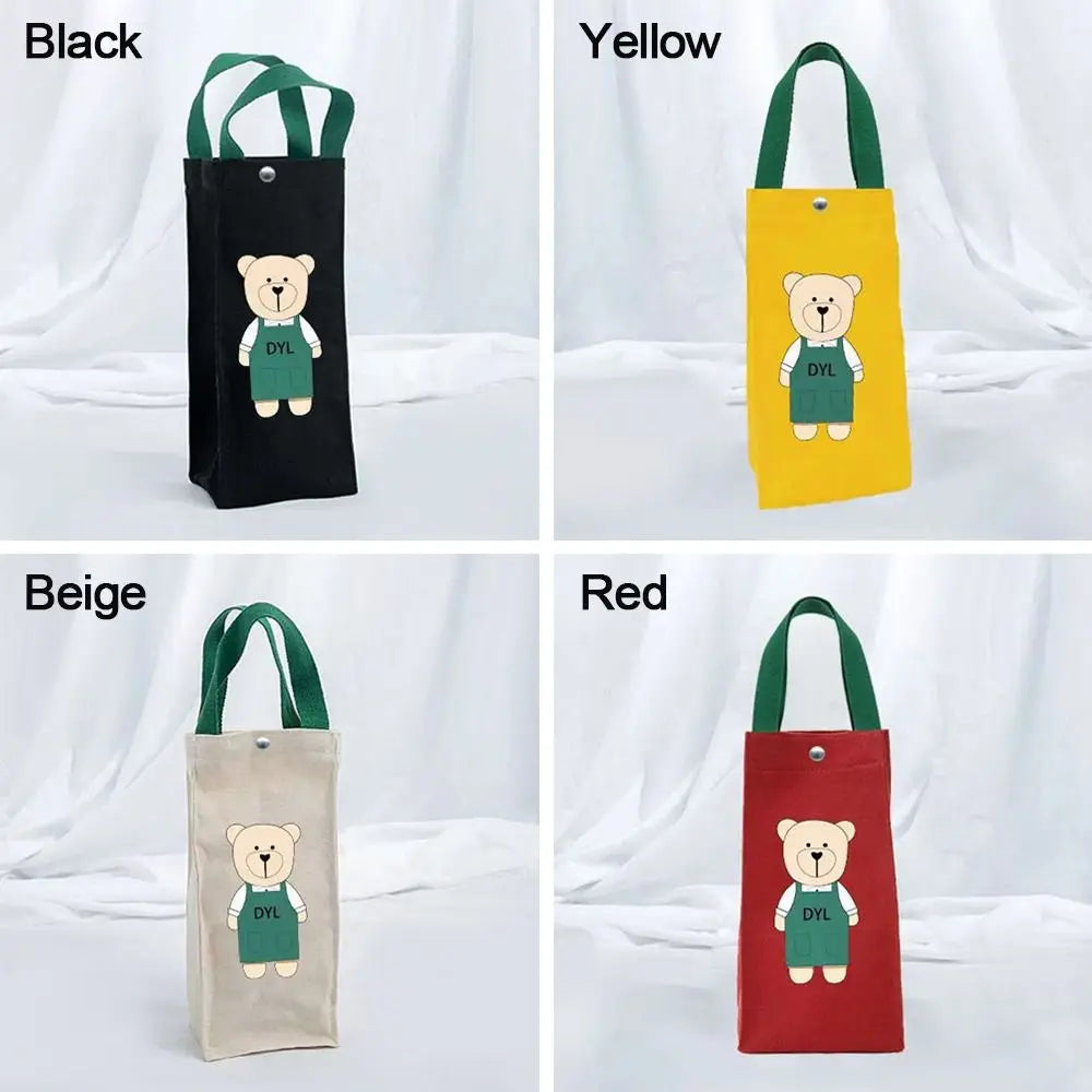 Cute Bear Canvas Water Bottle Bag – Insulated Cup Carrier Water Bottle Carrier HIP