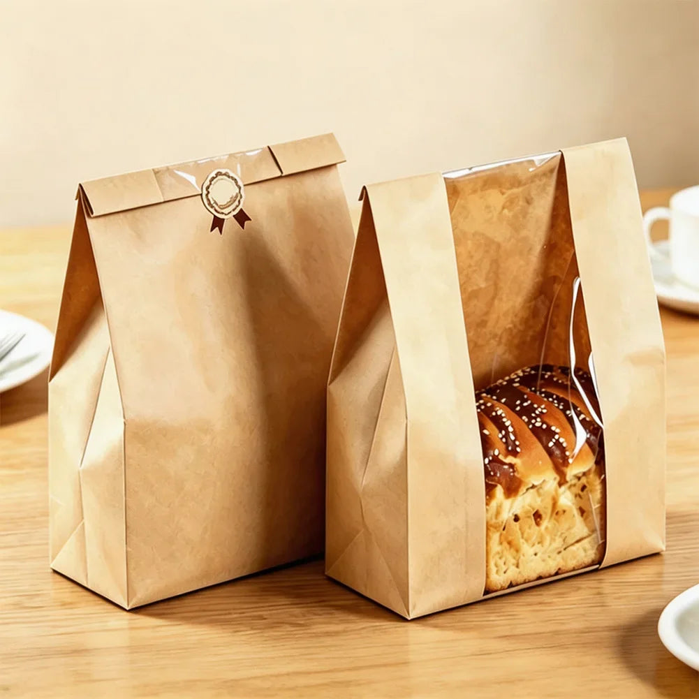 50PCS Cowhide Bread Bags Toast Bags Packaging Bags Self Sealing Bread Bags Baked Goods Packaging Bag for Sandwich Pastry Shops HIP