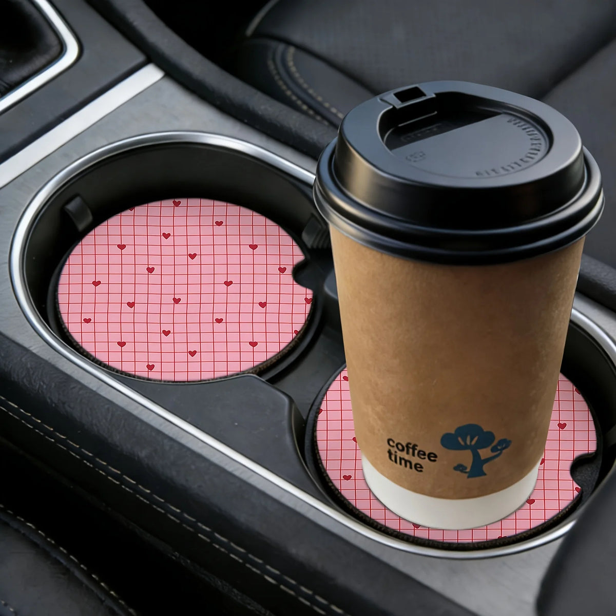 Set of 2 Car Cup Holder Mats – Non-Slip Drink Coasters Car Interior Accessory HIP