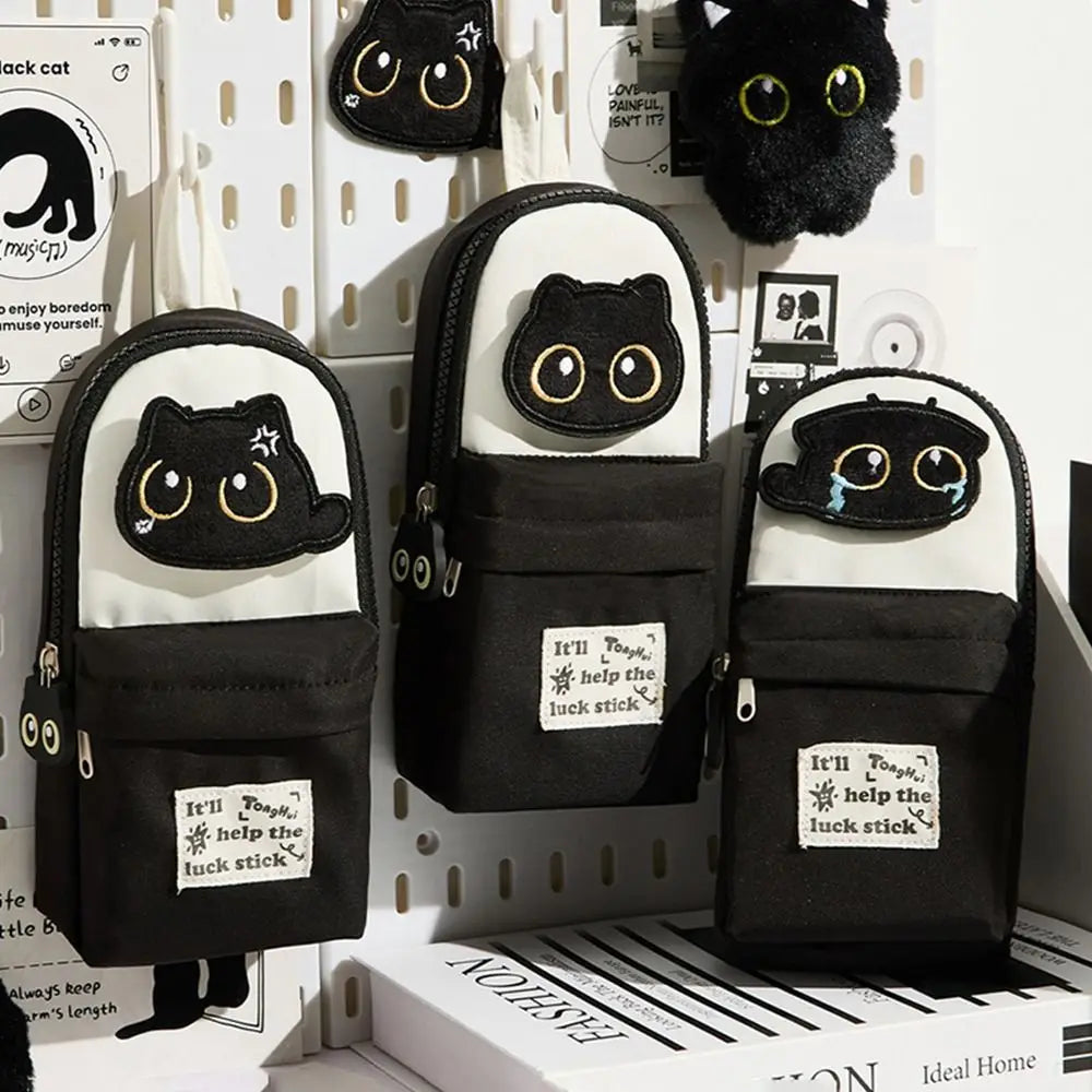 Black Cat Embroidery Pencil Case – Cute Backpack Stationery Bag Pencil Case HIP