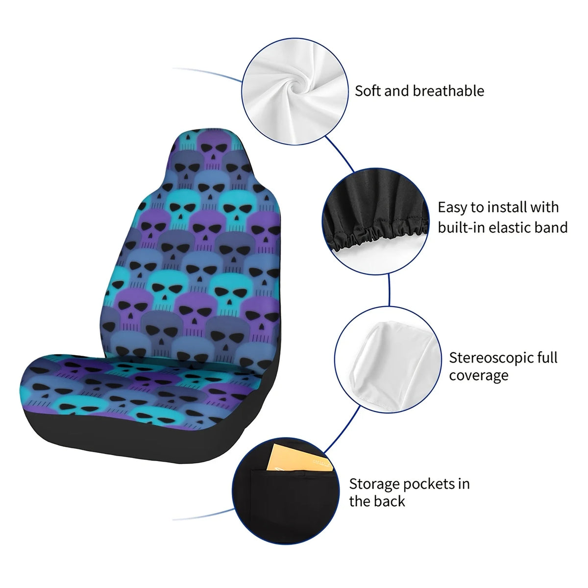 2-Piece Skull Gradient Car Seat Covers – Universal Fit Car Seat Covers HIP