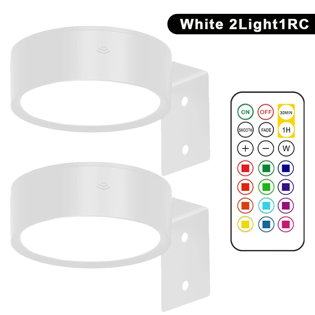 1/2pcs Versatile Wireless Magnetic Remote LED Wall Light Battery Operated Spotlight Ideal For Bedroom Art Display Lighting HIP White 2Light1RC